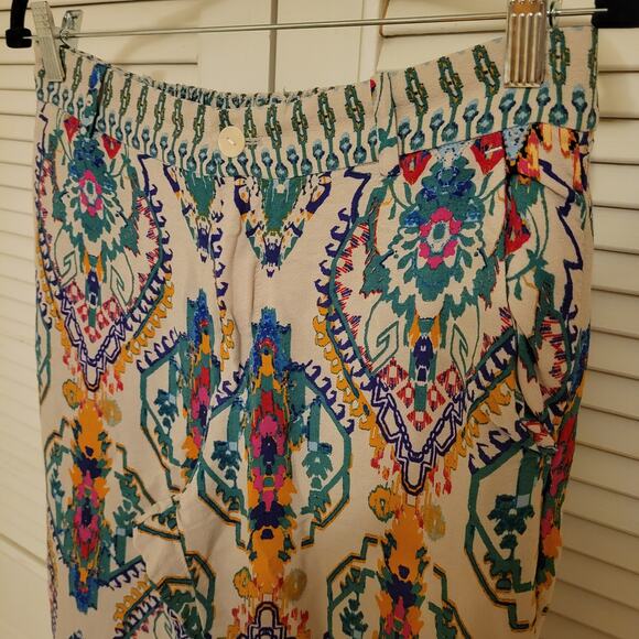 Zara Boho Patterned Lightweight Pants Women's Medium Summer Flare Elastic Waist - Picture 3 of 12
